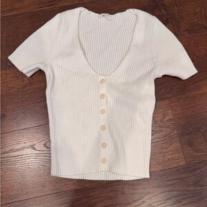 Brandy Melville Ivory Button-Down Ribbed Top